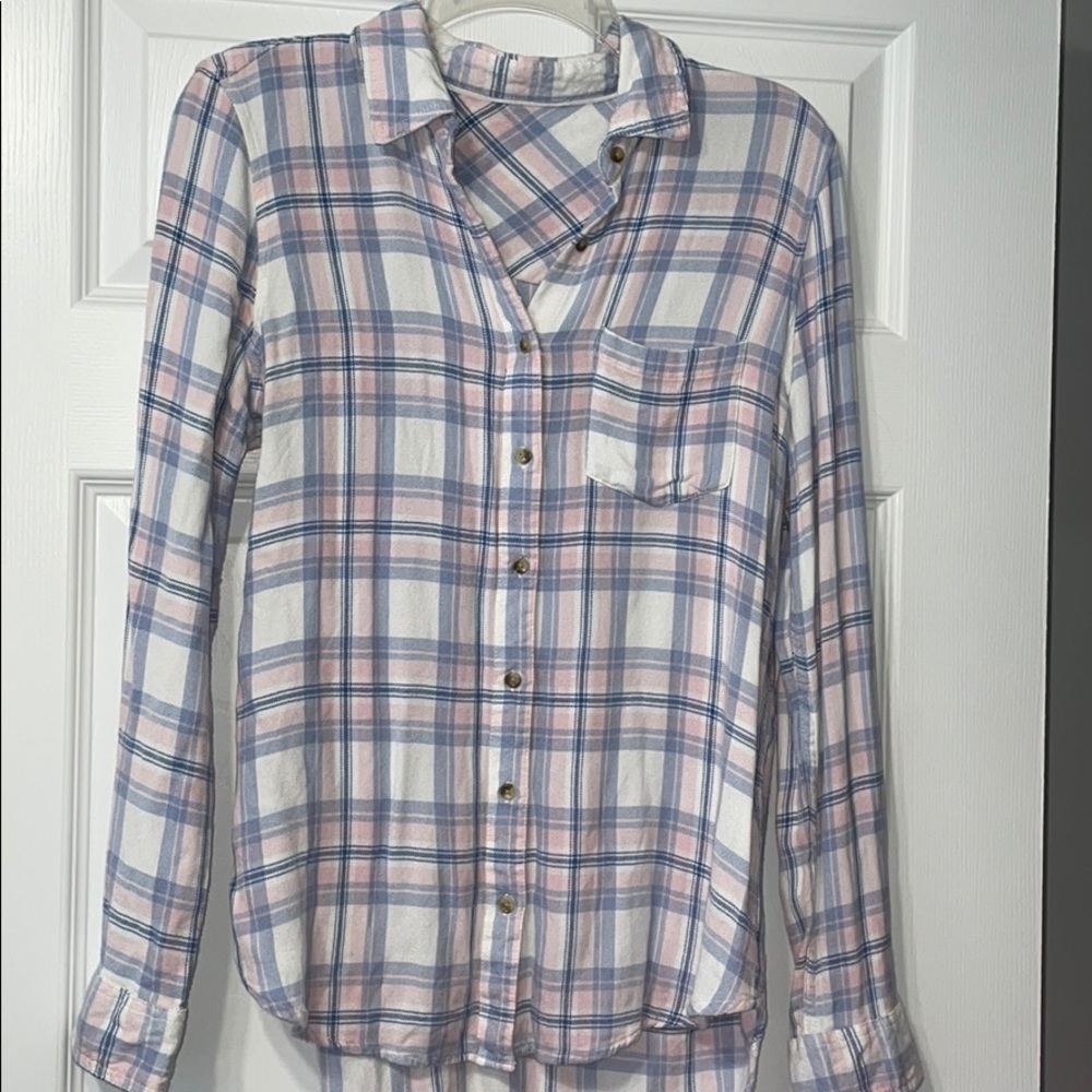 Pink and blue flannel shirt